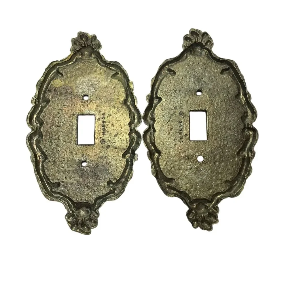 Vintage Vernon Switch Cover Plate Ornate Metal Old House Restoration Set of 2